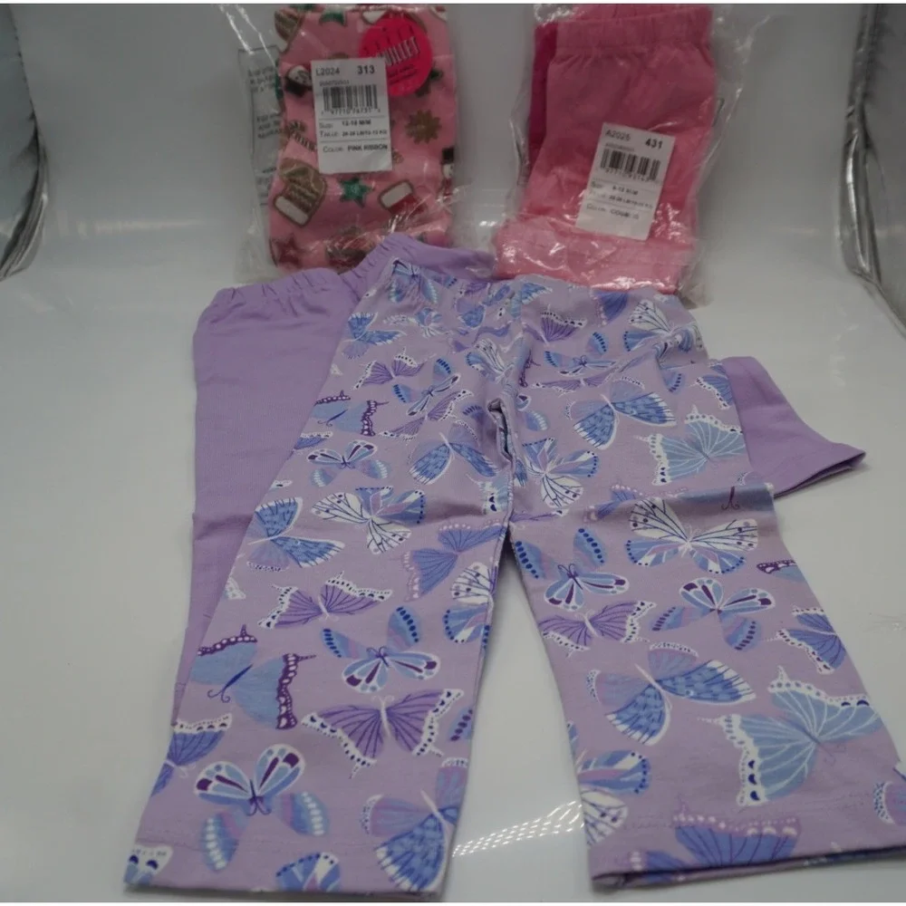 Lot of 5 Baby Toddler Leggings Butterfly Pink Purple 9-12M, 12-18M, 18-24M NEW